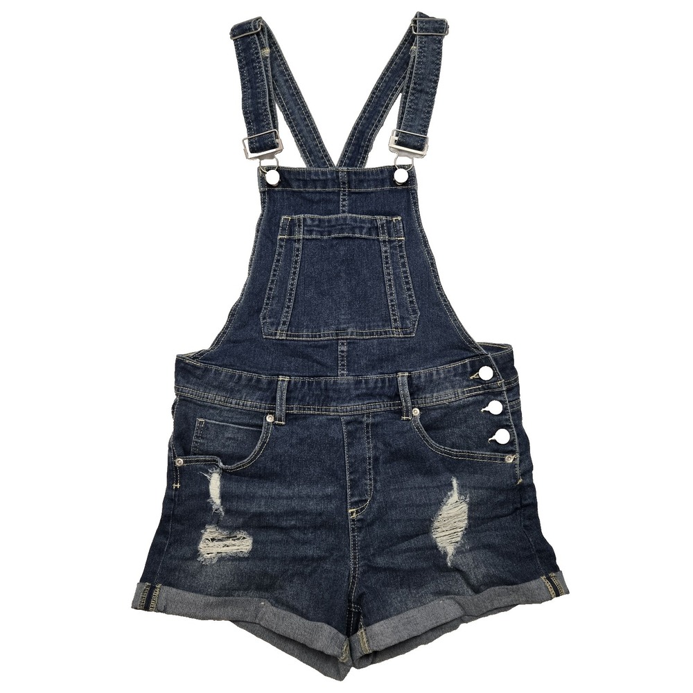 Dollhouse Overall Shorts Denim 9/10 Relaxed Distressed‎ Cuffed 90s Festival Y2K